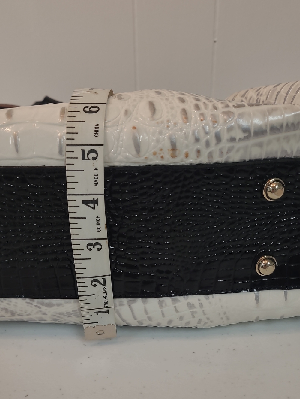 Brahmin White/Silver Croc-Embossed Hobo Satchel with Brown/Black/Gold Tone Trim - Picture 10 of 16